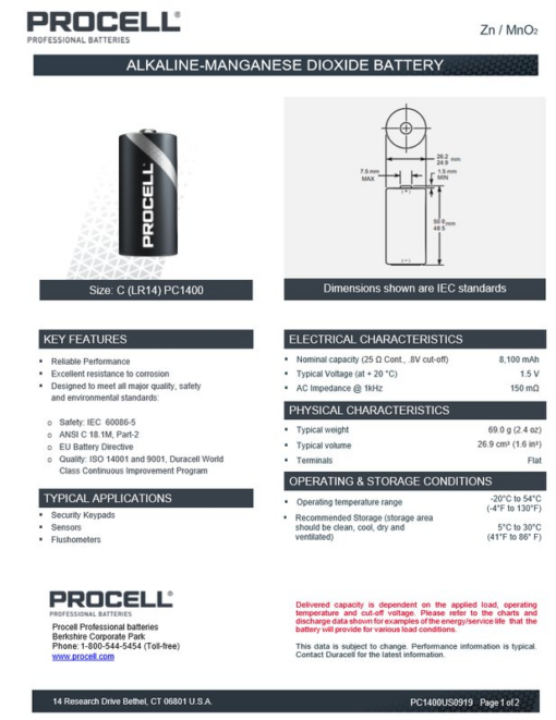 LR14 C 1,5V Duracell ProCell PC1400 Alkaliskt batteri-112639