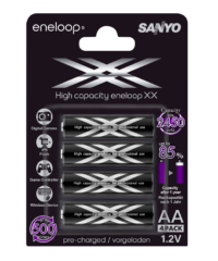 4 pk Sanyo Eneloop XX AA 1,2V (1,5V) 2500mAh. Ladbart - Klar til bruk!