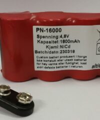 4,8V 1,8Ah Ni-CD Batteripakke med 9V Batterikontakt